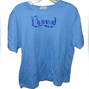 Vtg Y2k Charmed Logo T-shirt L Blue Cotton Poly Embroidered Nwot
